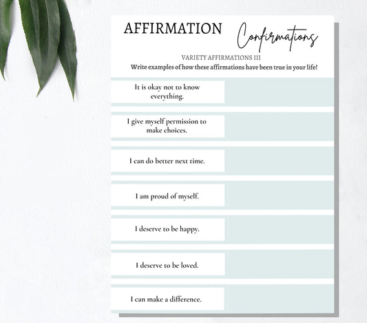 Variety Affirmations III: Digital Affirmations Worksheet