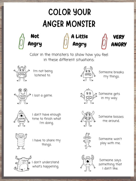 Angry Monsters Trigger Tracker:Kids' Anger Triggers Worksheet